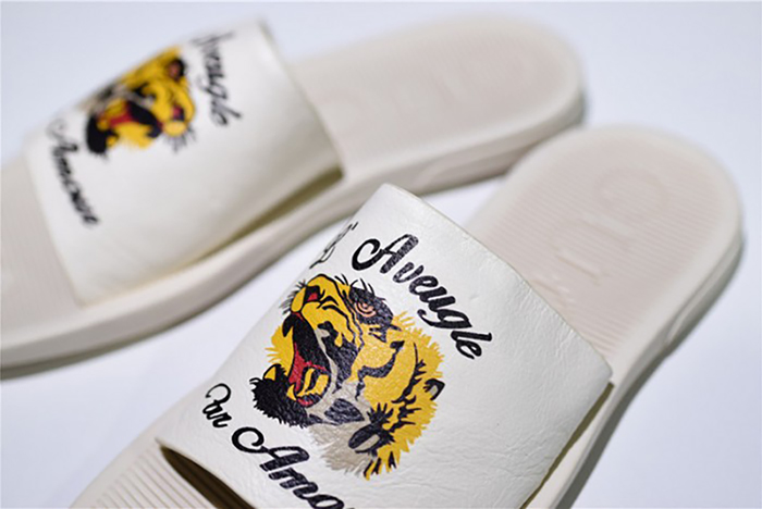 G*u*i leather slide sandal white with tiger womens 1k969e 3f7u f0089