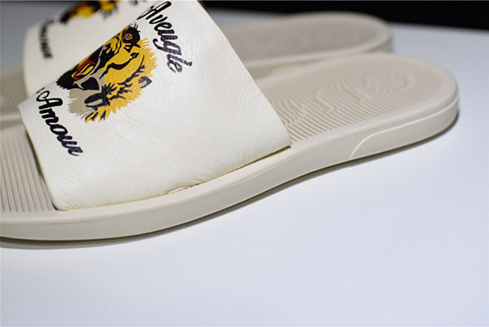 G*u*i leather slide sandal white with tiger womens 1k969e 3f7u f0089