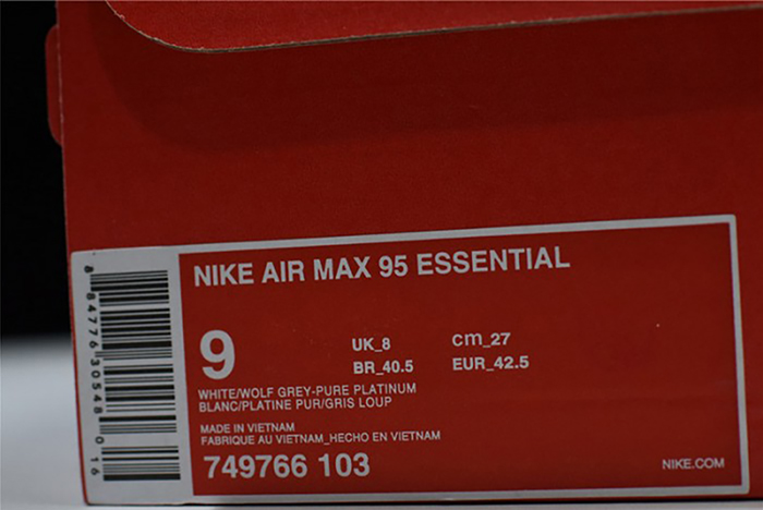 NIKE Air Max 95 Essential Mens White-Grey-Red Running Shoes  749766-103