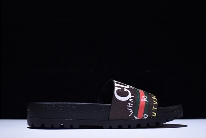 G*u*i leather slide sandal with gg logo mens