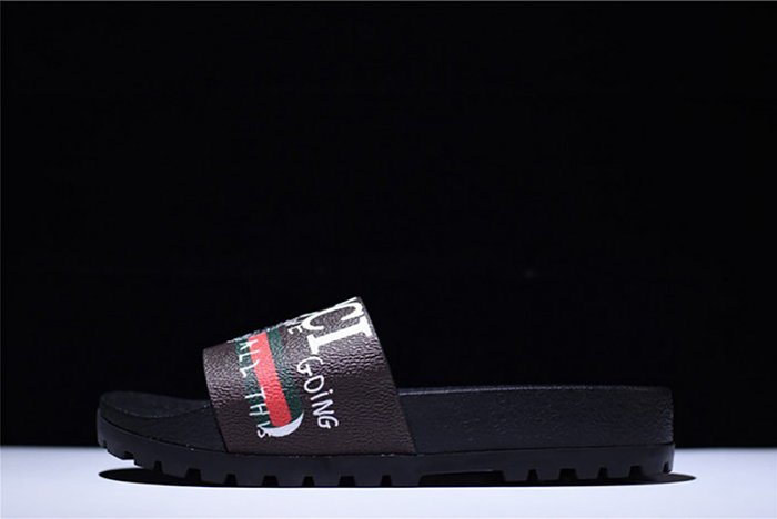 G*u*i leather slide sandal with gg logo mens