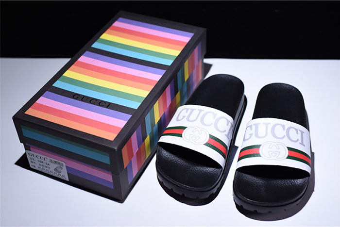 G*u*i leather slide sandal black with gg logo mens