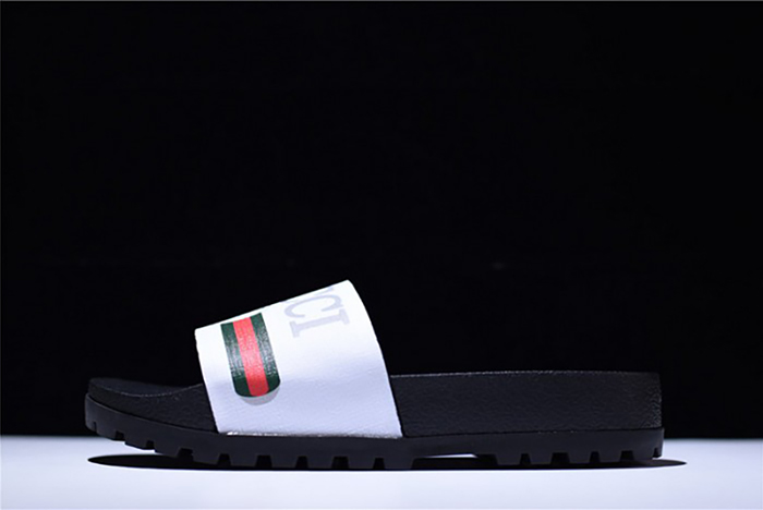 G*u*i leather slide sandal black with gg logo mens