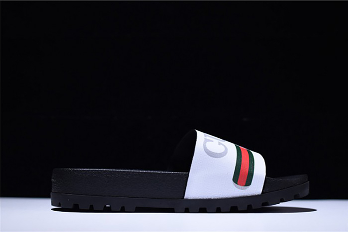 G*u*i leather slide sandal black with gg logo mens